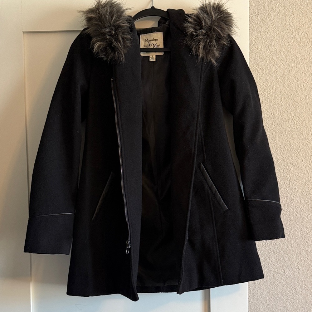 Maralyn & Me Black Jacket with Faux Fur Hood